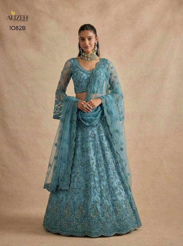 Bridal Wear 1082 BANGLORI SILK Blue Lehenga choli wholesale market